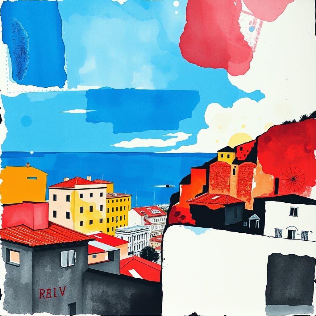 Minimalist Collage of Naples Bay in Abstract Style