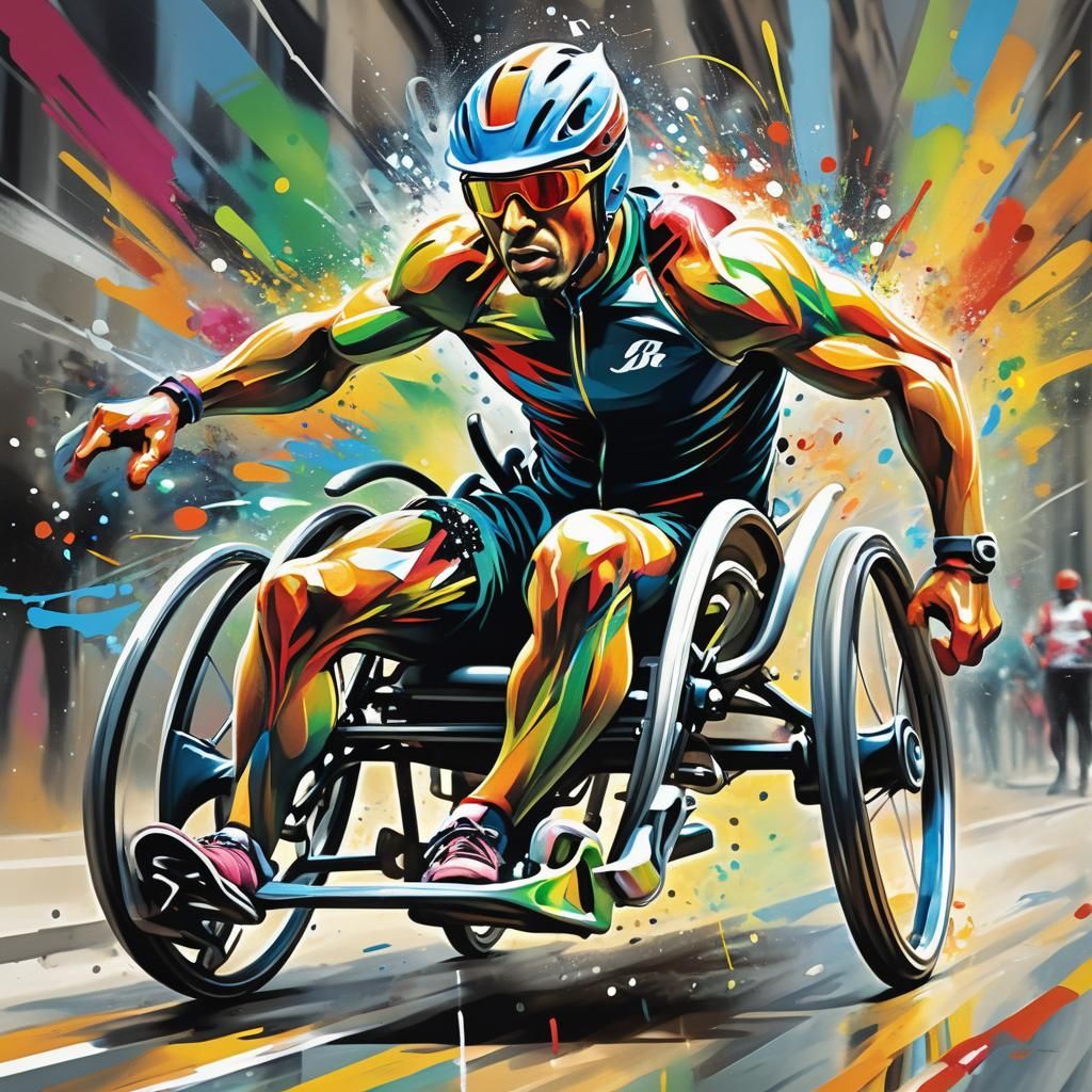 Victorious Wheelchair Athlete in Sports Art Style