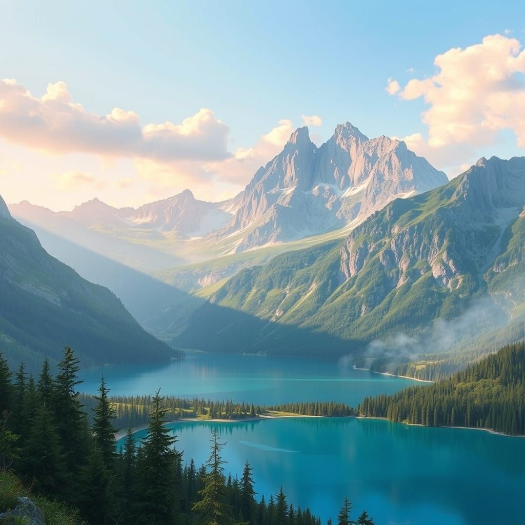 Majestic Mountain Lake Landscape with Lush Greenery