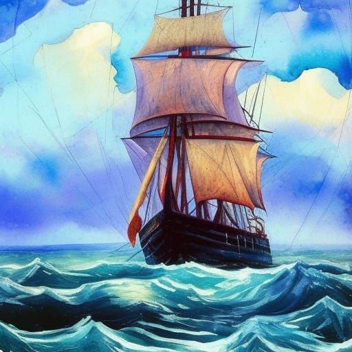 Nineteenth Century Sail Ship on Stormy Sea