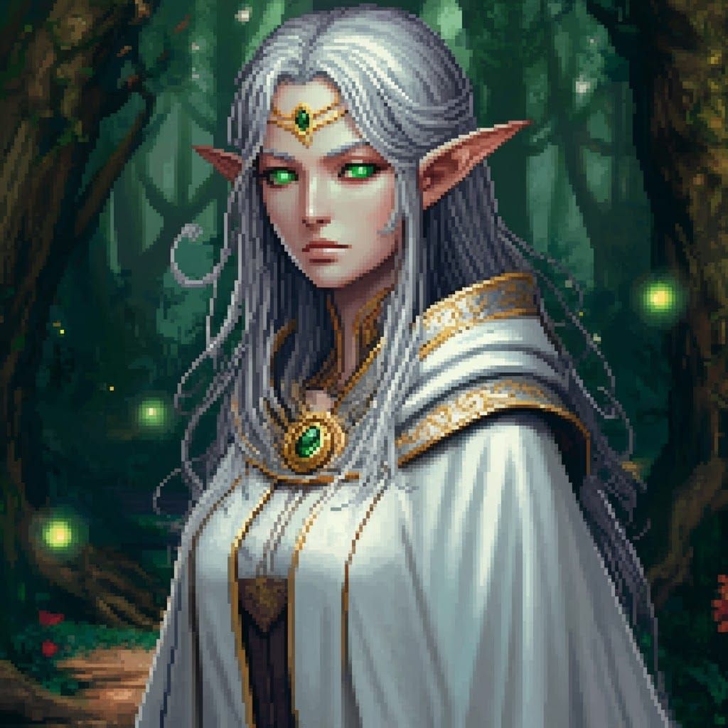 Whimsical Elf in Pixel Art Style