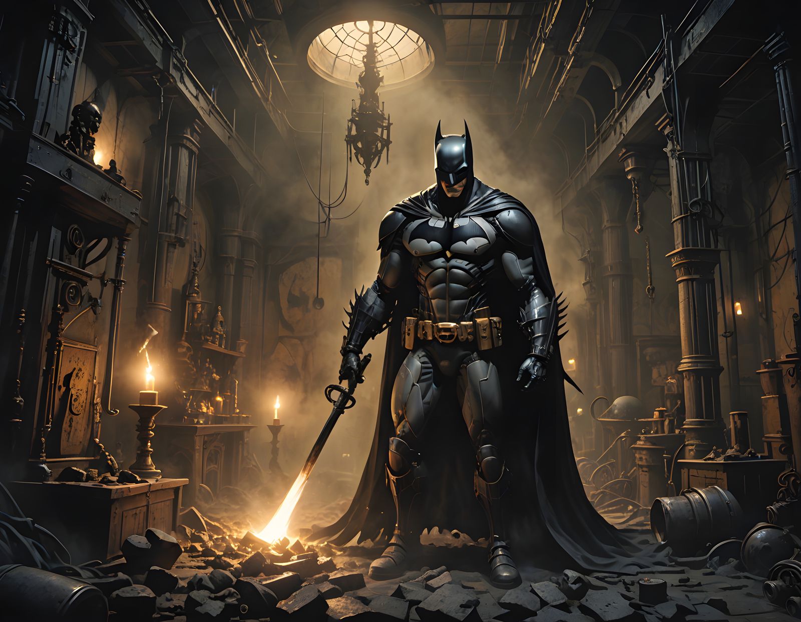 Gothic Batcave Scene in Haunting Cinematic Style