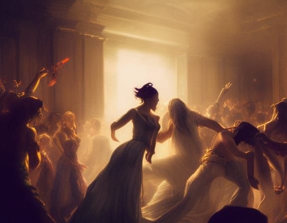 Woman in White Gown at Vice Party: Dark Fantasy Art