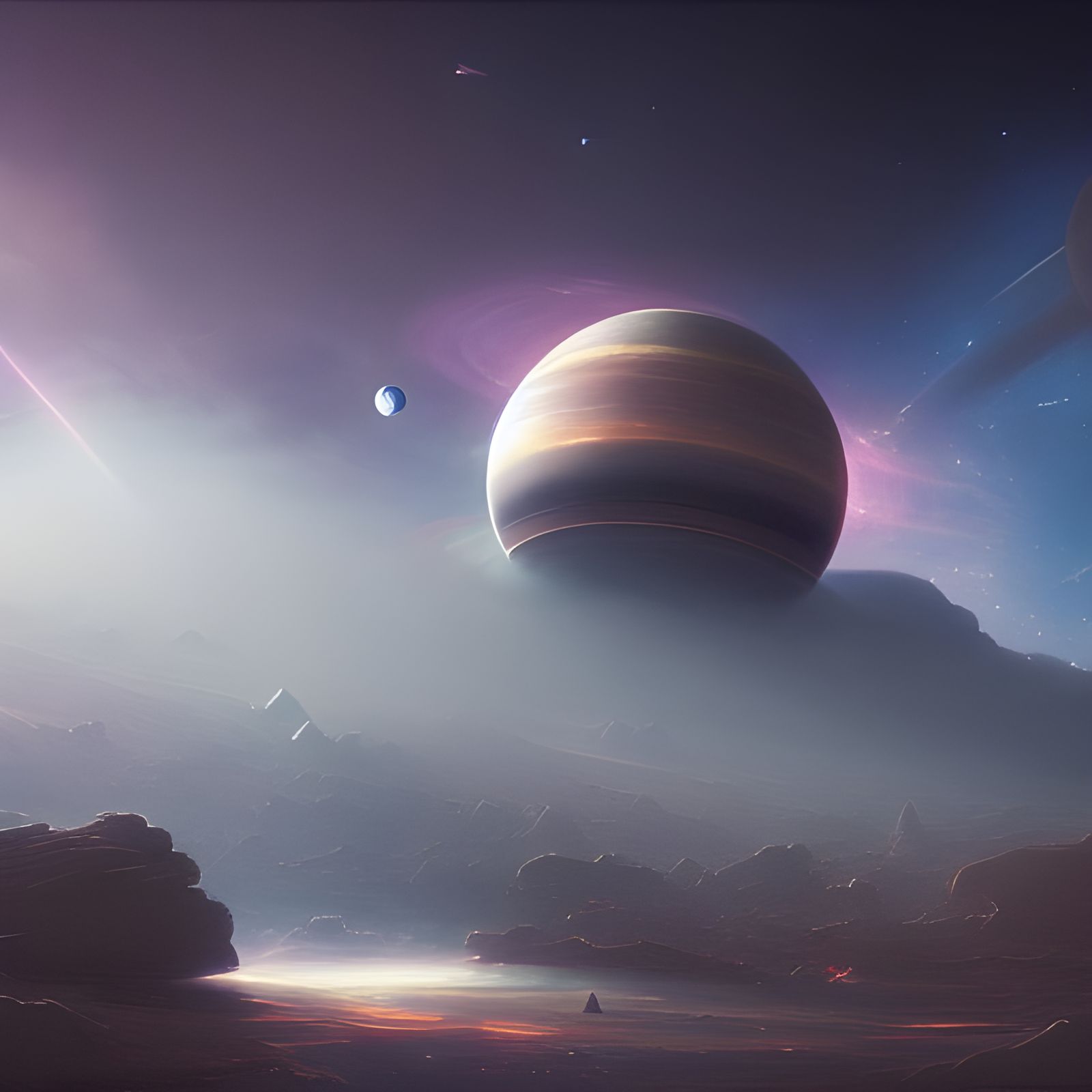 Hyperrealistic Space Port Saturn with Alien