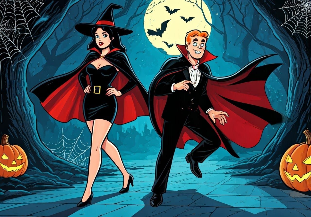Veronica Charms Archie as Dracula in Retro Comic Art