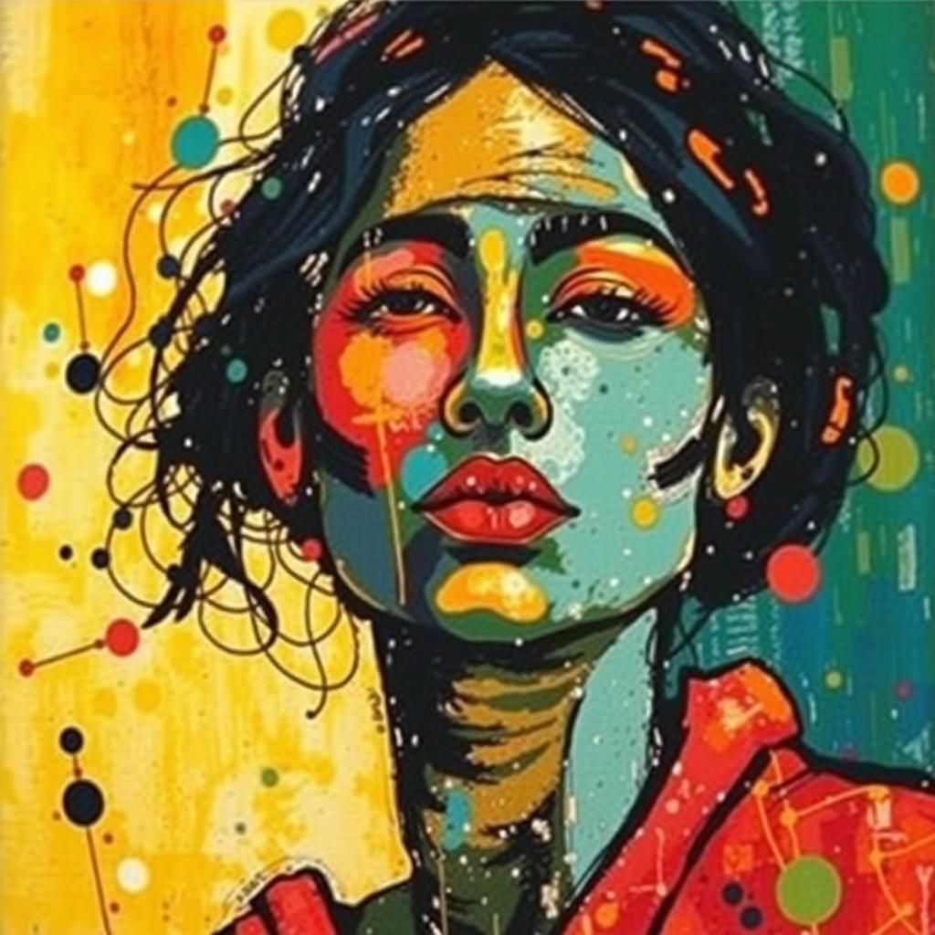Abstract Expressionist Batik Woman in Complementary Colors
