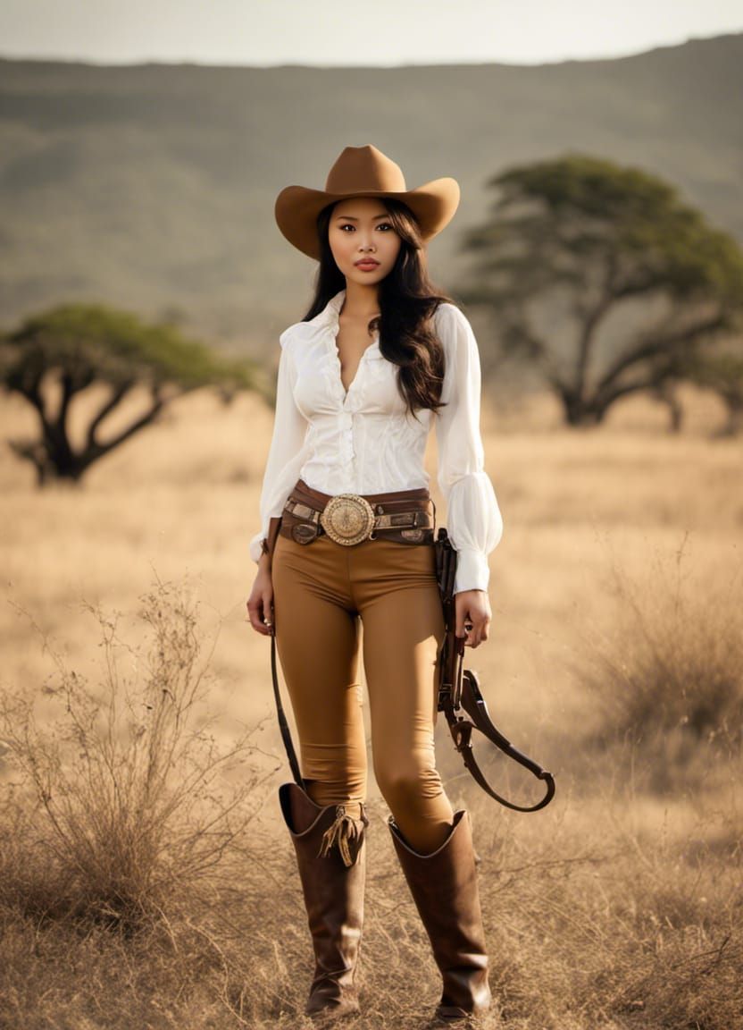 Indonesian Cowgirl in Tropical Landscape: Photorealistic Ren...
