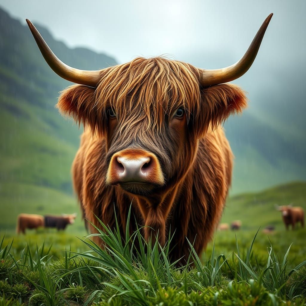 Majestic Highland Cow in Emerald Field