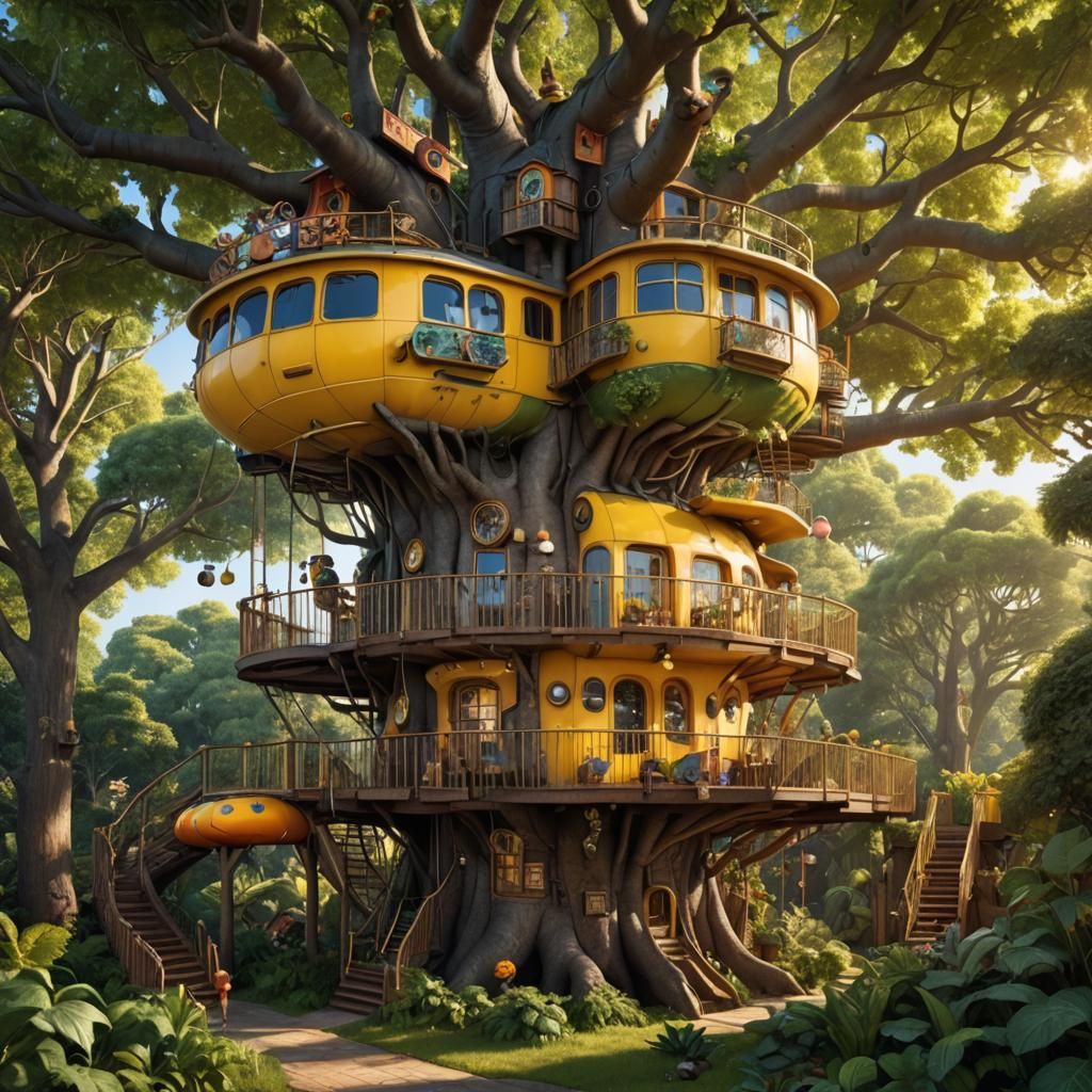 Hyperrealistic Treehouse Submarine with Dynamic Lighting