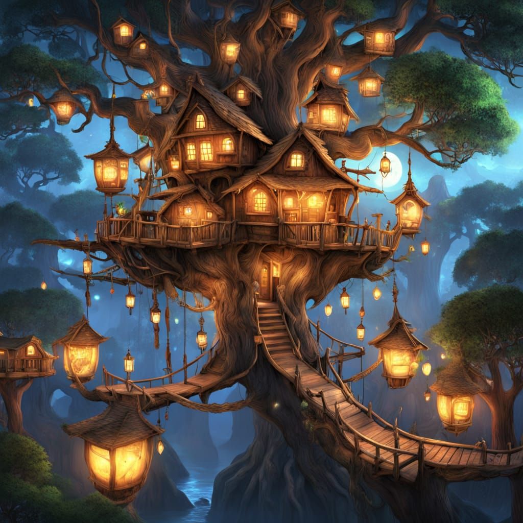 Whimsical Treehouse Village in Enchanted Forest