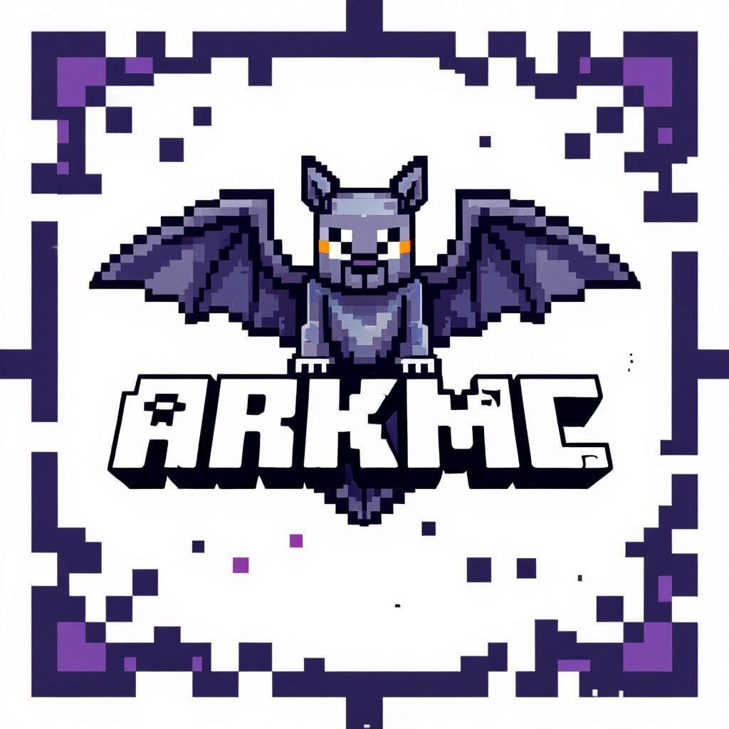 Minecraft Style ArkMC Server Logo with Bat