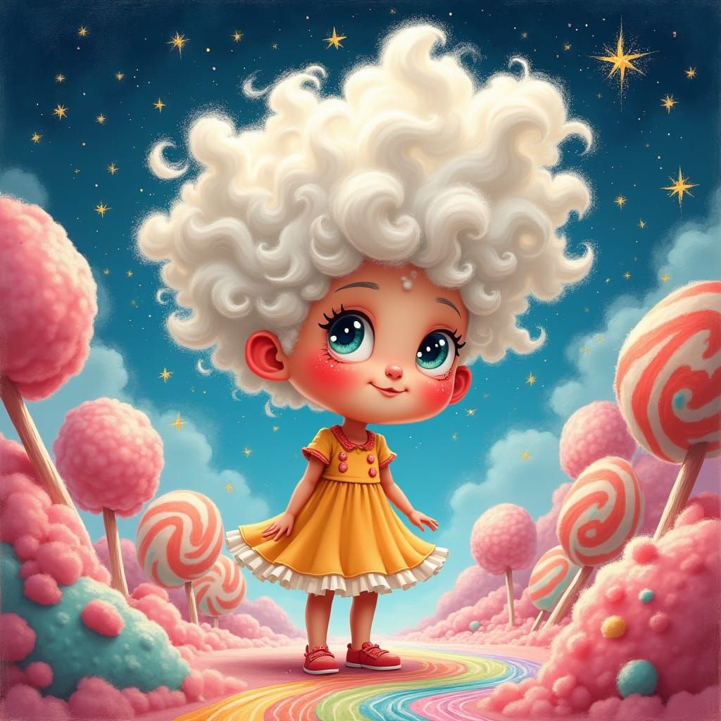 Cartoon Girl in Candyland Gouache Wonderland