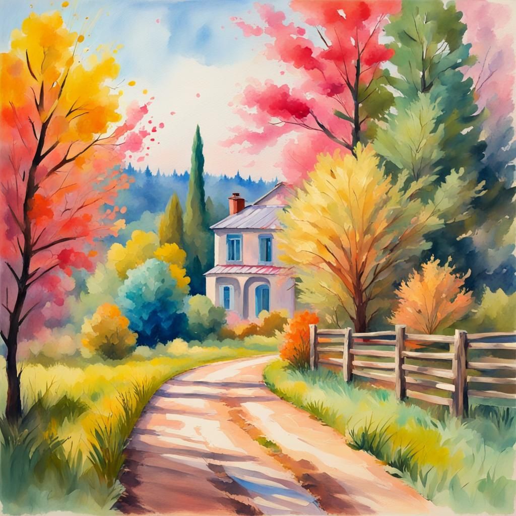 Impressionist Countryside in Gouache Style