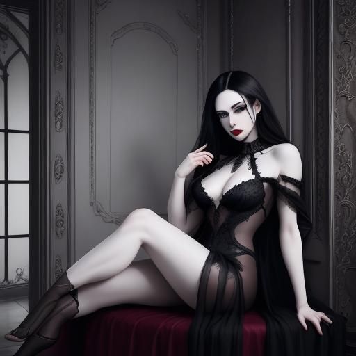 Gothic Vampire in Sheer Gown: Digital Art