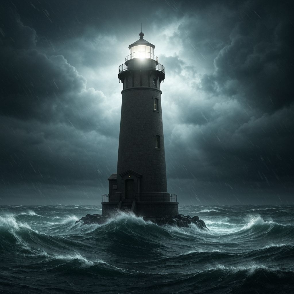 Moonlit Harbor Lighthouse in Hyperrealistic Style