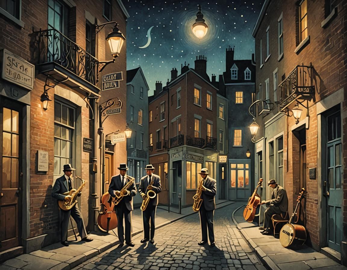 Vintage Jazz Album Cover in Watercolor Style