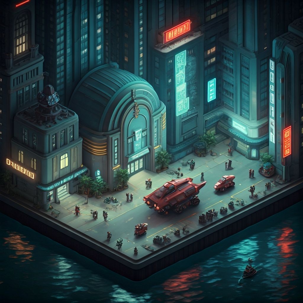 Bustling Interstellar Port City in Art Deco Style