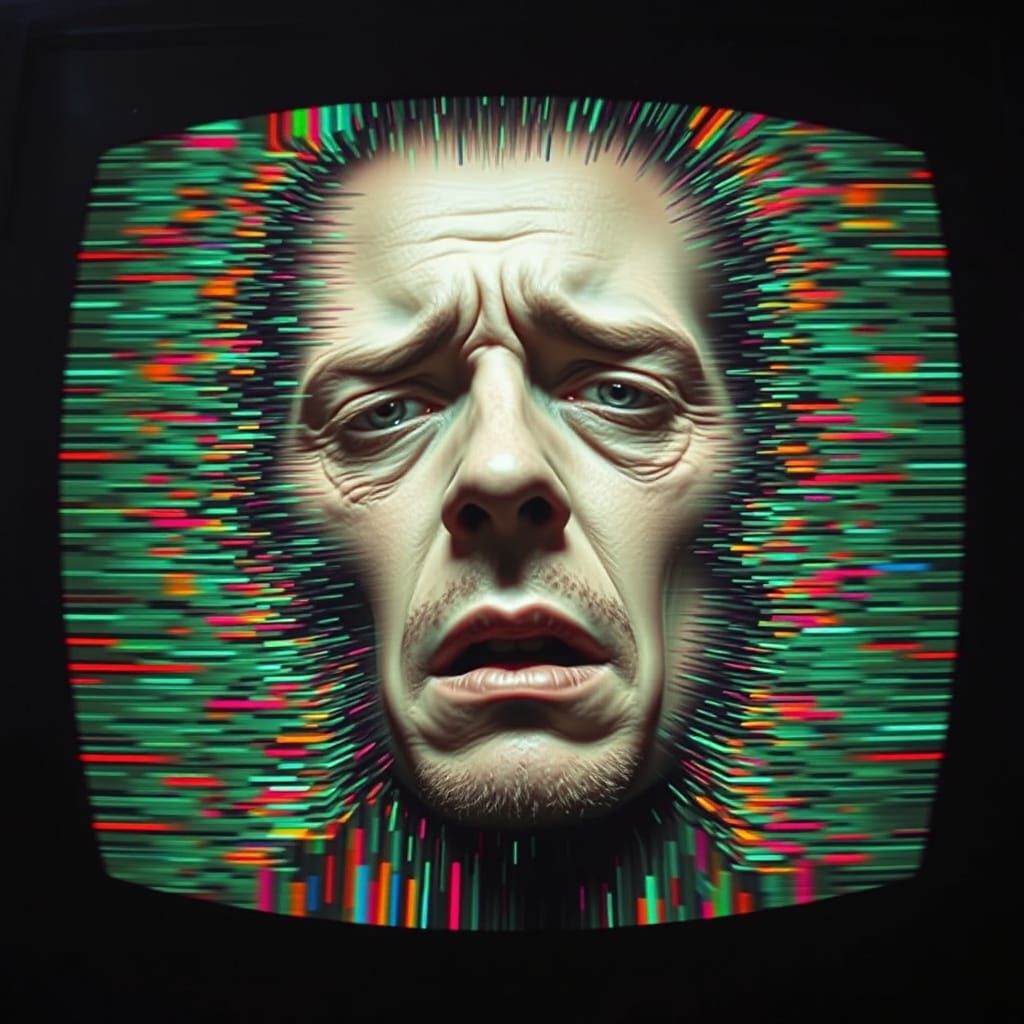Face Melts into Static: A Surreal Digital Rendering