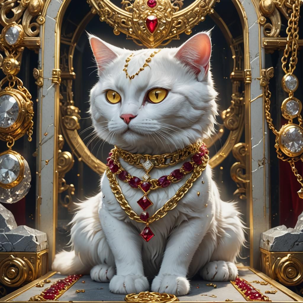 Jeweled Cat in Display Case, Digital Matte Painting
