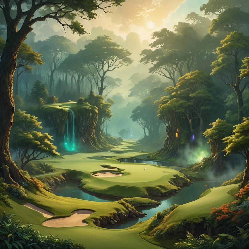 Magical Golf Course with Mystical Bunkers: Fantasy Art
