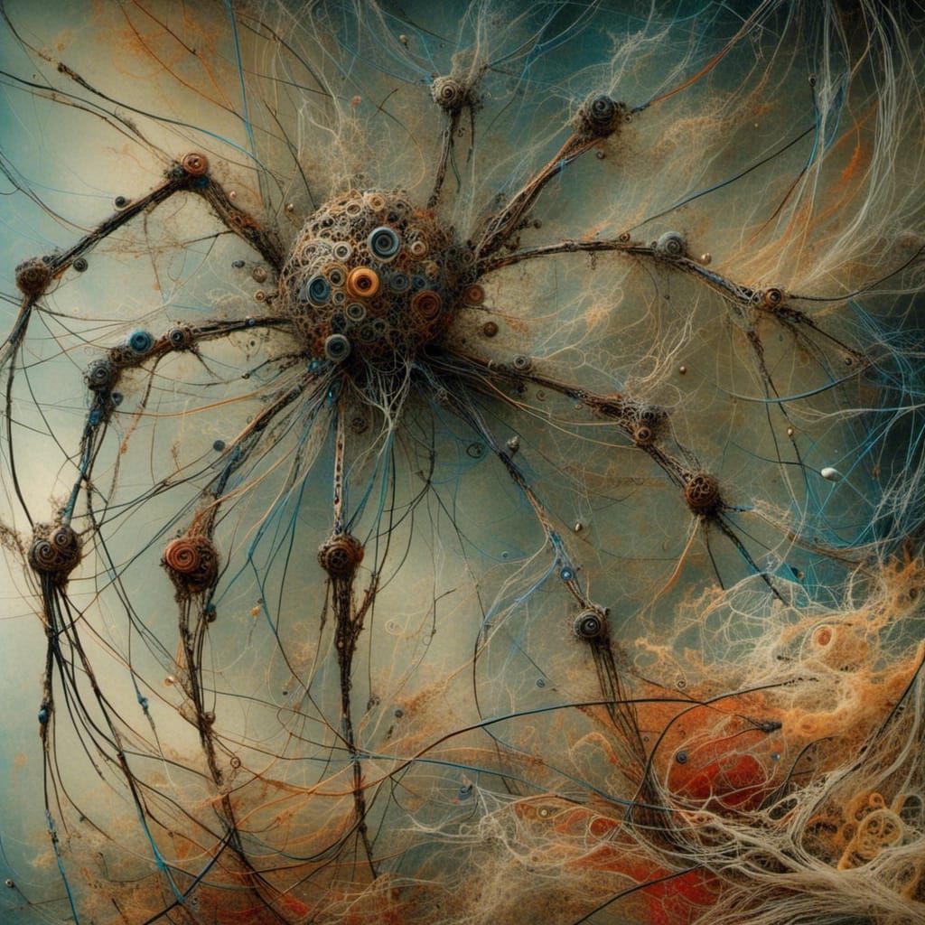 Intricate Spider Web Collage with Antique Ephemera