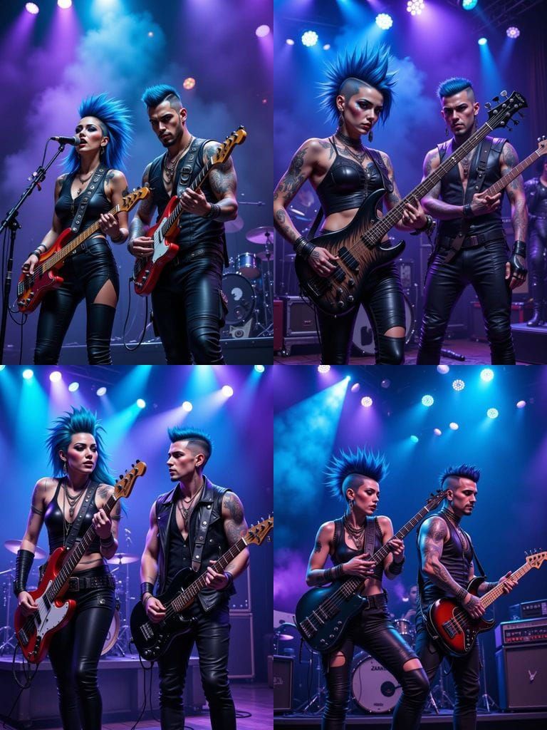 Rock Concert Duo: Punk Bassist and Gothic Guitarist