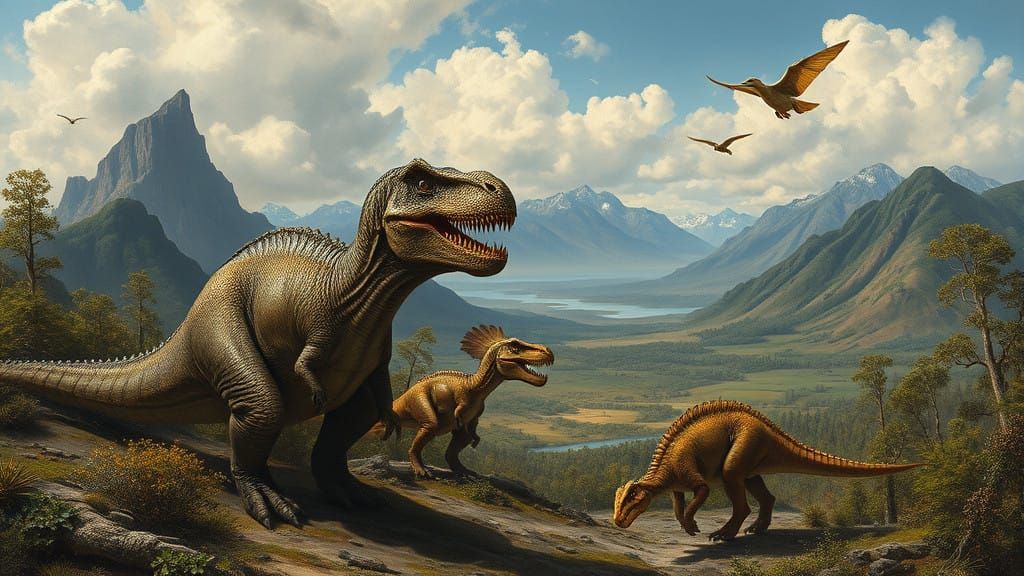 Dinosaurs in a Photorealistic Oil Painting