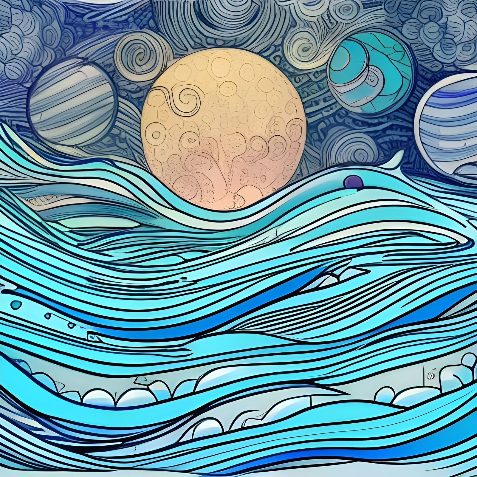 Moonlit Lunar City in Ornate Crayon Style