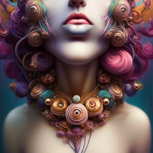 Redhead Goddess Portrait in Watercolor Punk Style