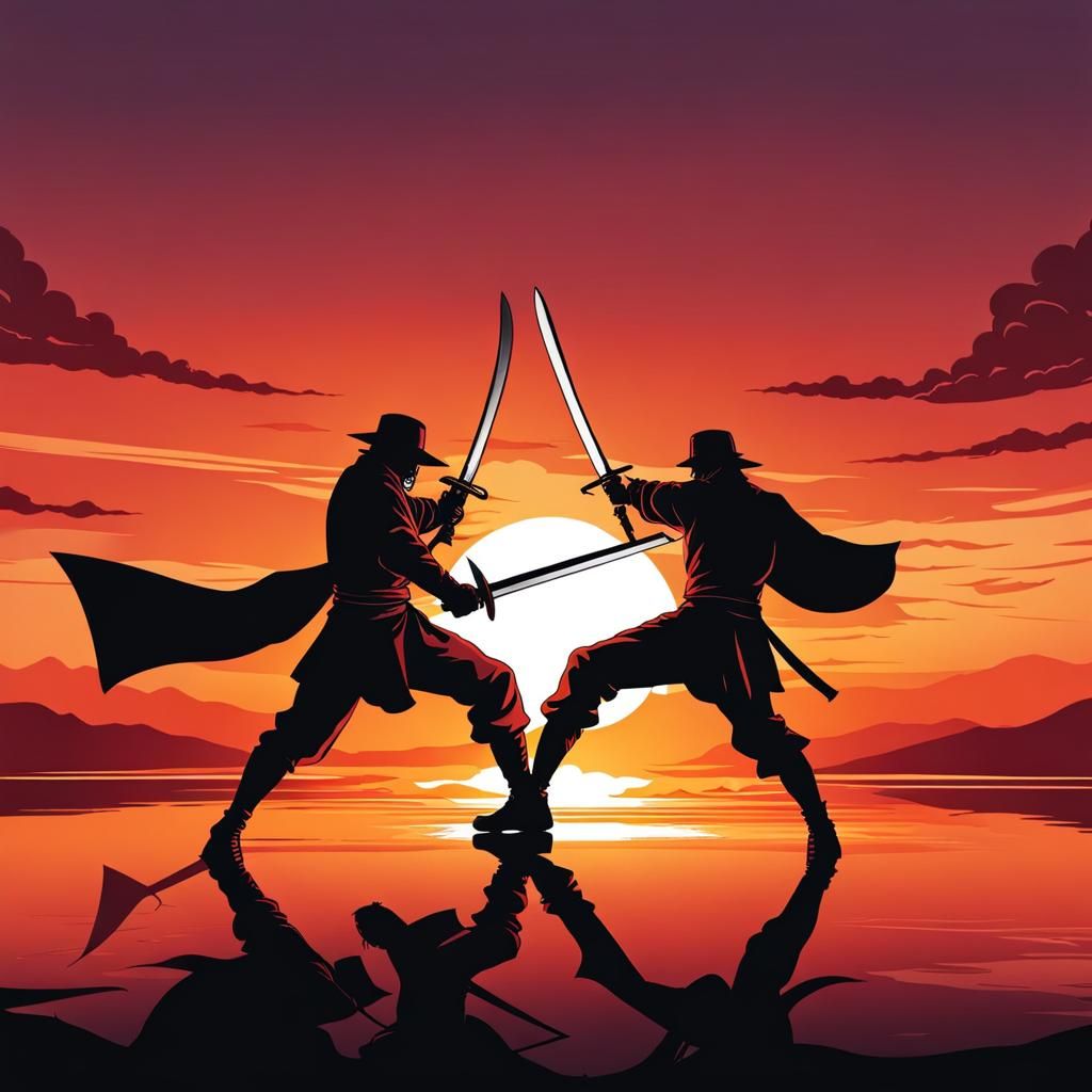 Sword Fight on a Plane at Sunset