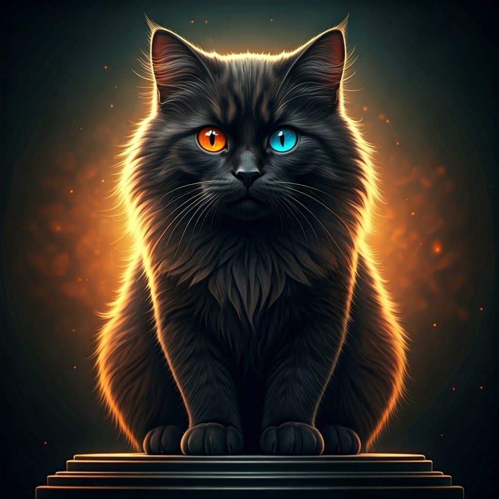 Heterochromatic Black Cat in Art Nouveau Style