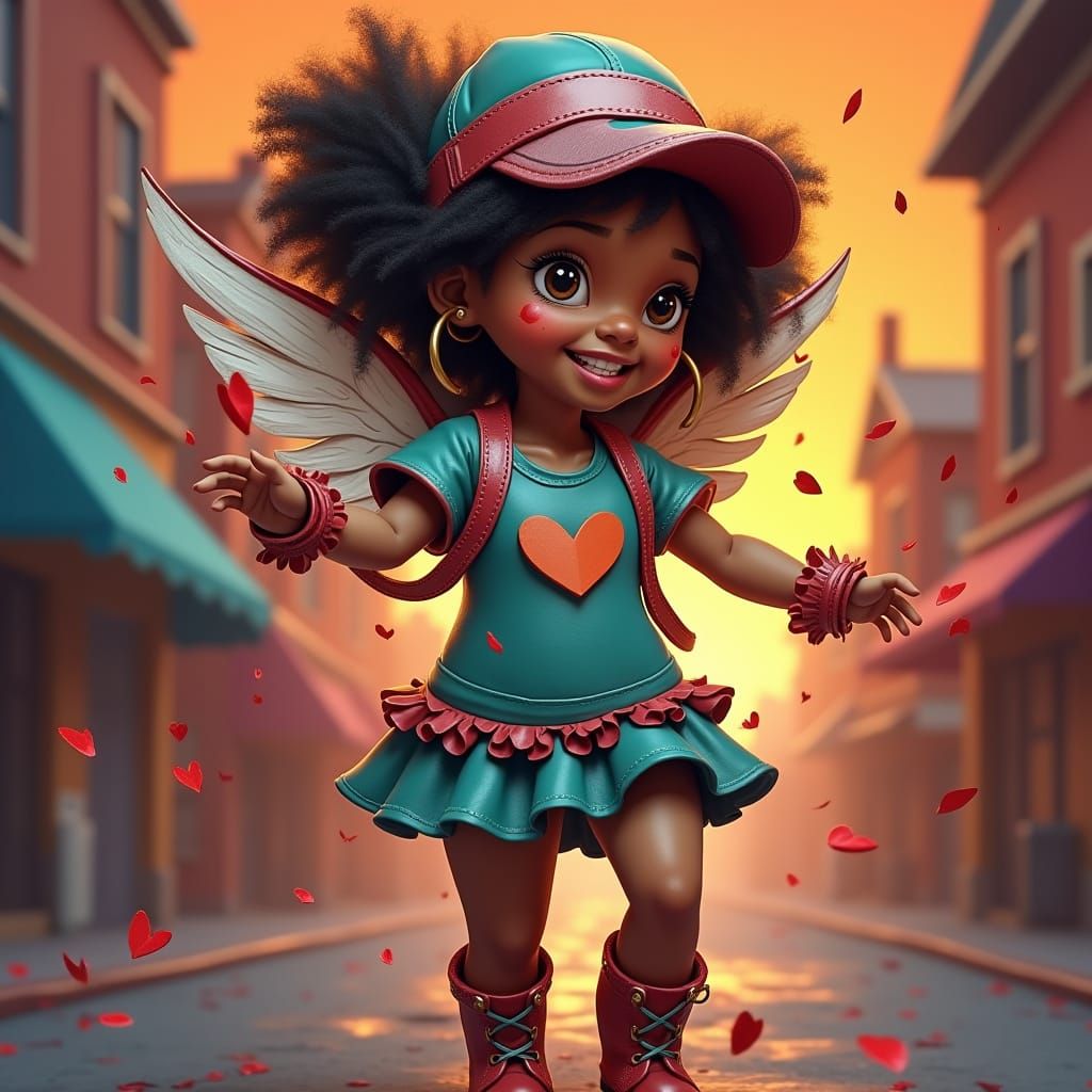 Chubby Cupid Girl in Vibrant Valentine's Day Graffiti