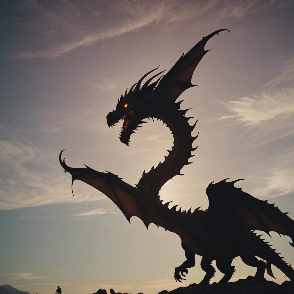 Dramatic Dragon Silhouette Cinematic Film Still