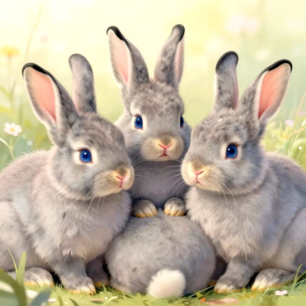 Adorable Gray Bunnies with Black Tips and Blue Eyes