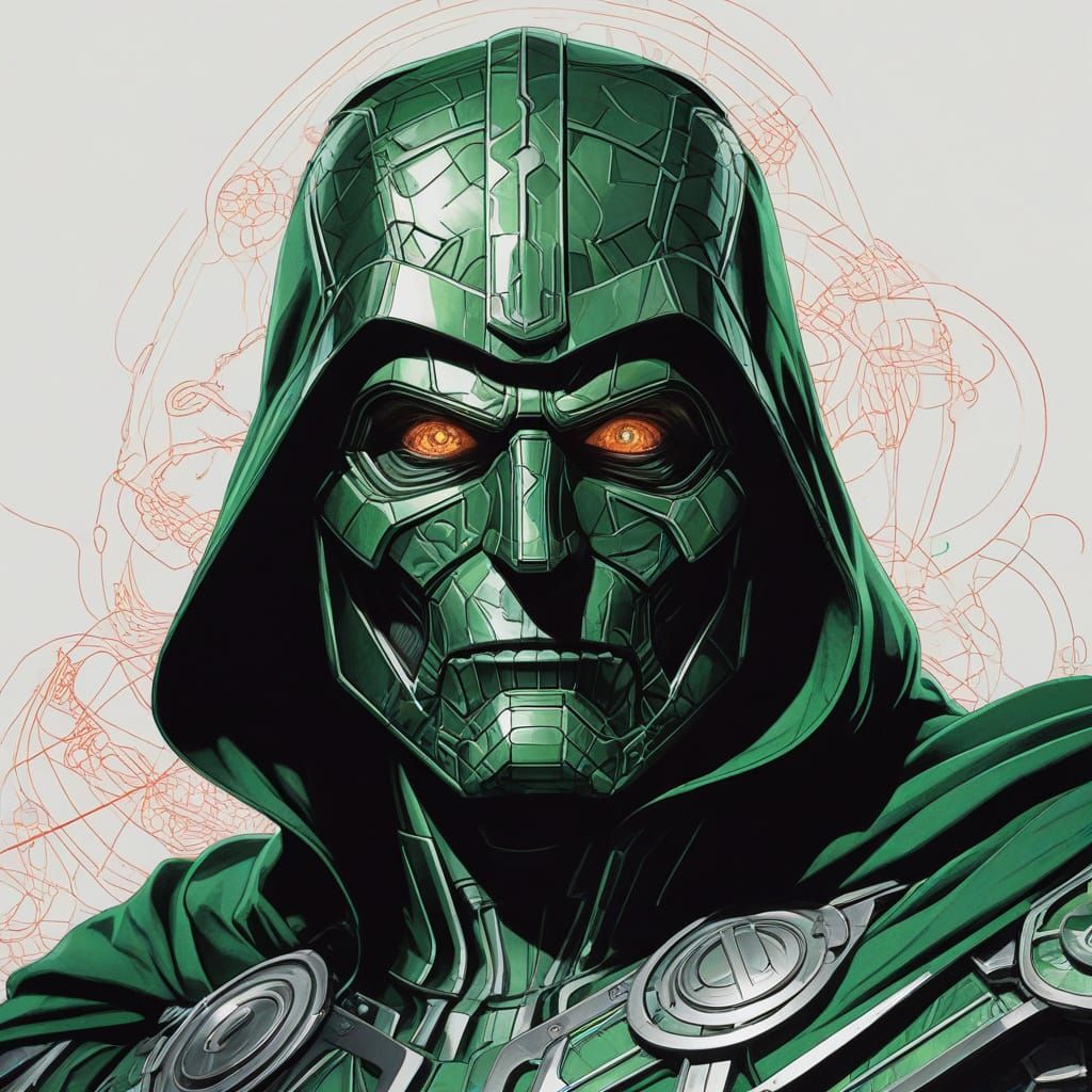 Doctor Doom Double Exposure: Neon Scribble Art