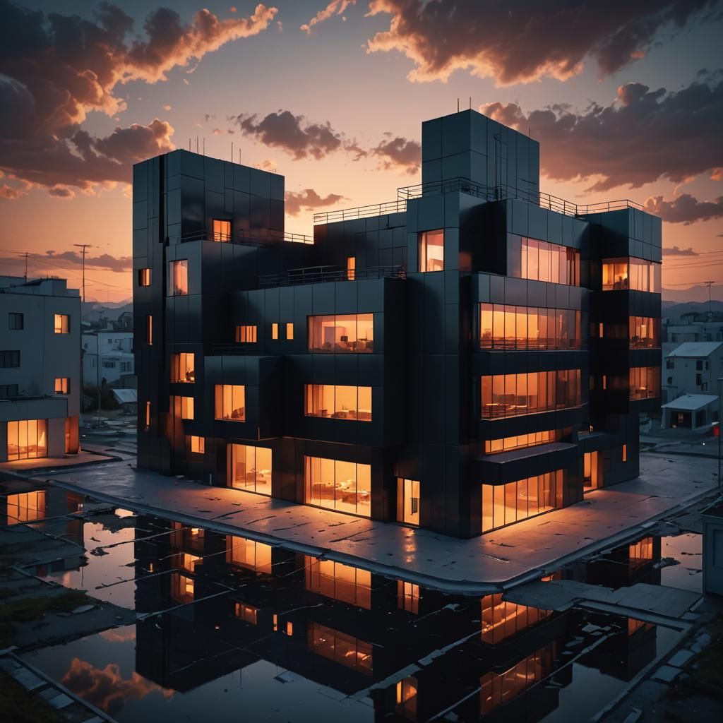 Futuristic Texas Town at Sunset: Volumetric Lighting