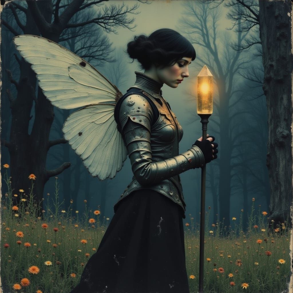 Fairy Warrior in Moonlit Forest, Dark Fantasy Art