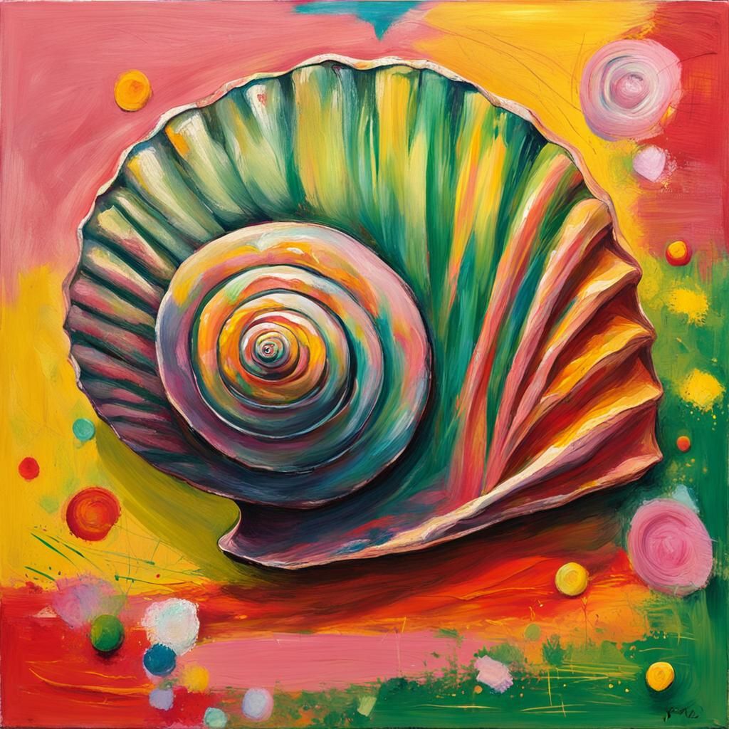 Shell in Rough Chalk Style with Abstract Shapes