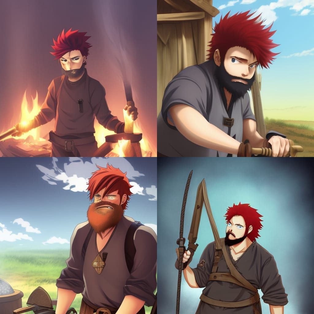 Anime Blacksmith with Red Hair and Eyepatch