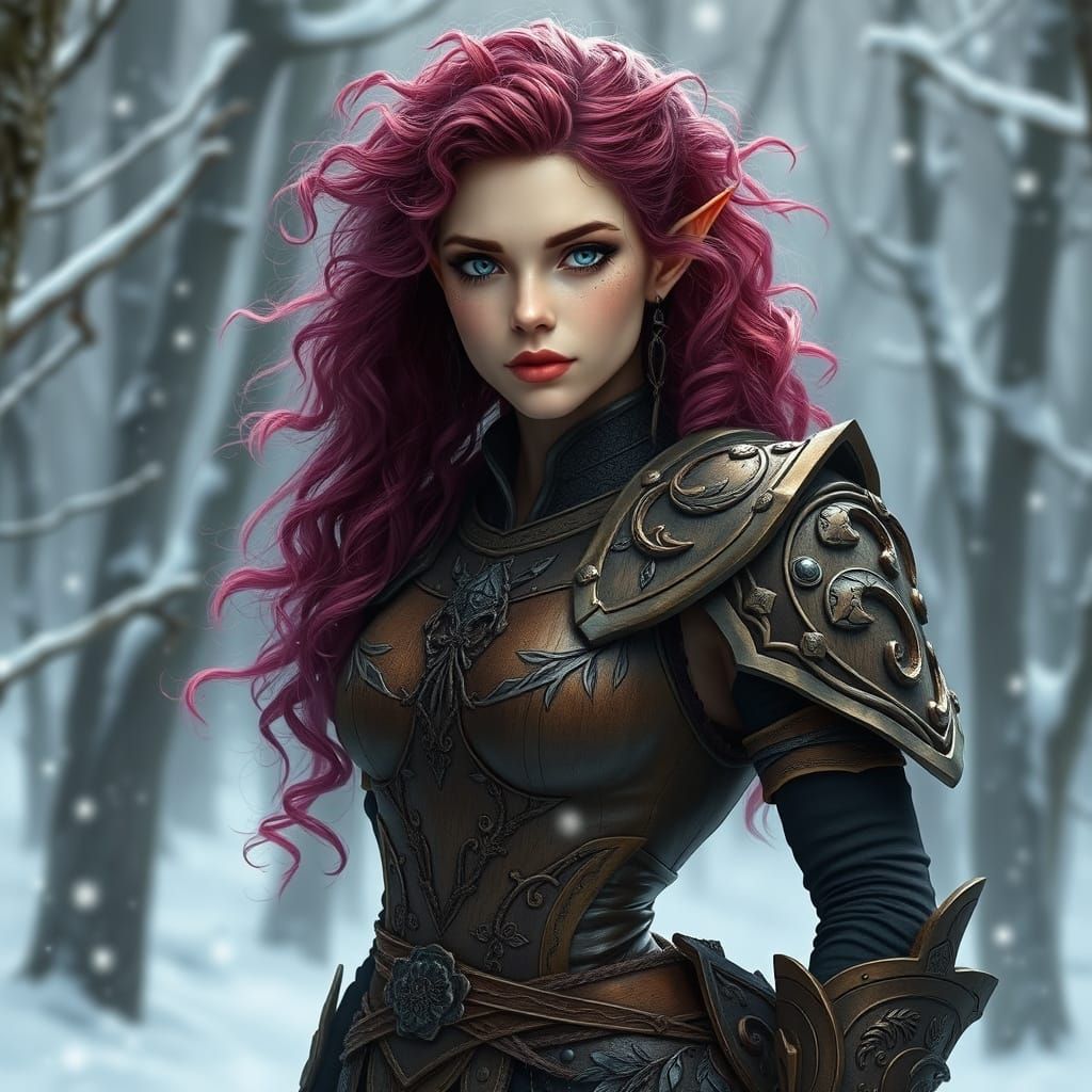 Winter Woodland Elf Maiden in Majestic Armor