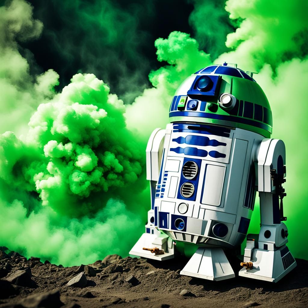 R2-D2 and the Green Cloud: Cinematic Film Still