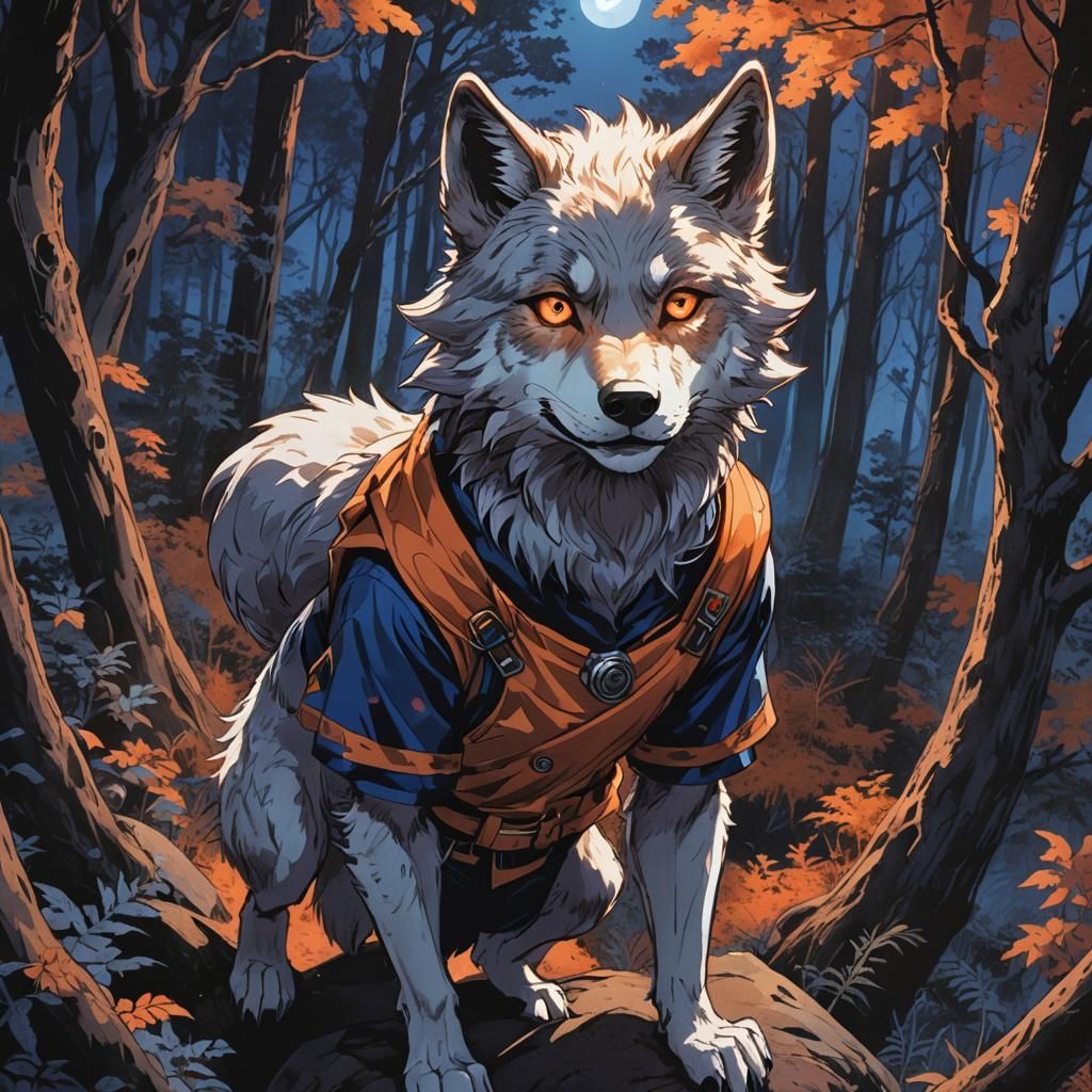 Wolf Boy in Moonlit Forest, Anime Art Style