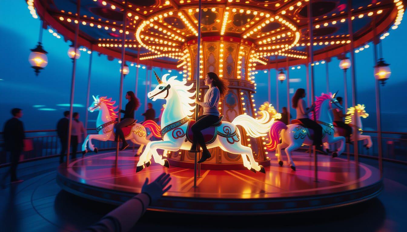 Hyper-Realistic Carousel Ride in Surreal Fantasy Style