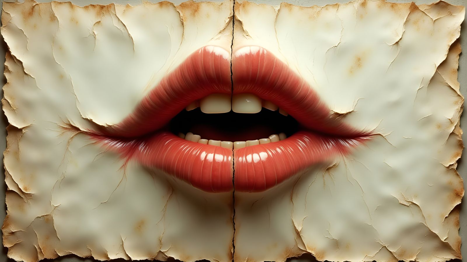 Dissected Lips on Textured Canvas in Doré Style