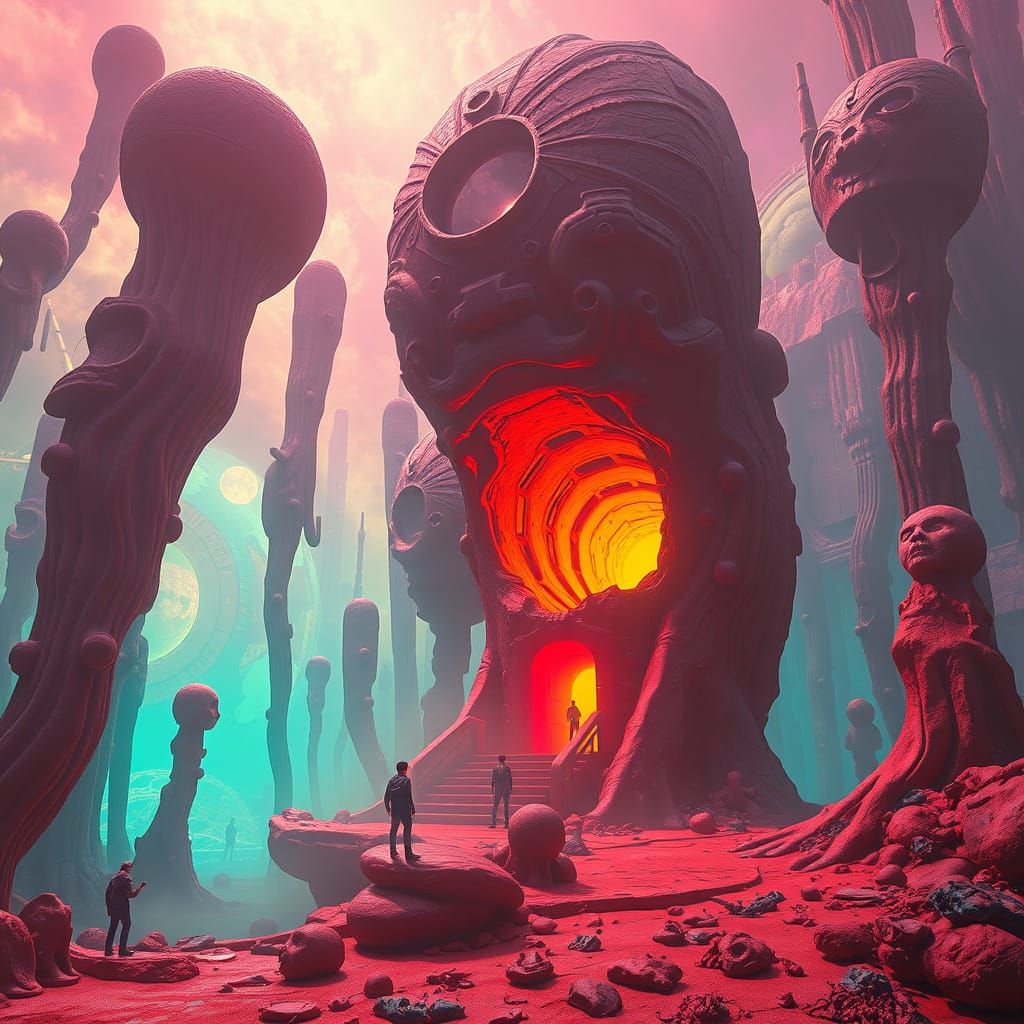 Dreamlike Alien Caves with Eerie Sci-Fi Sculptures