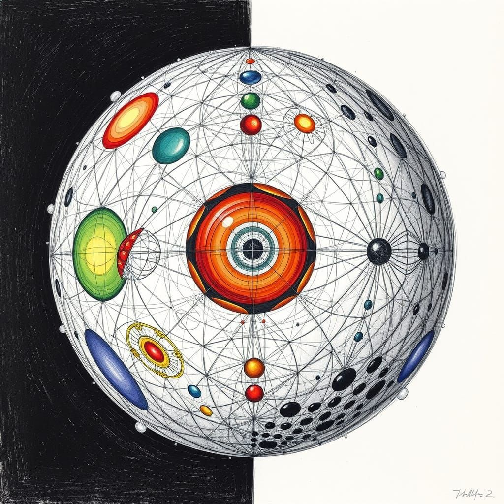 Exotic Sphere as Surreal Impasto Pen Drawing