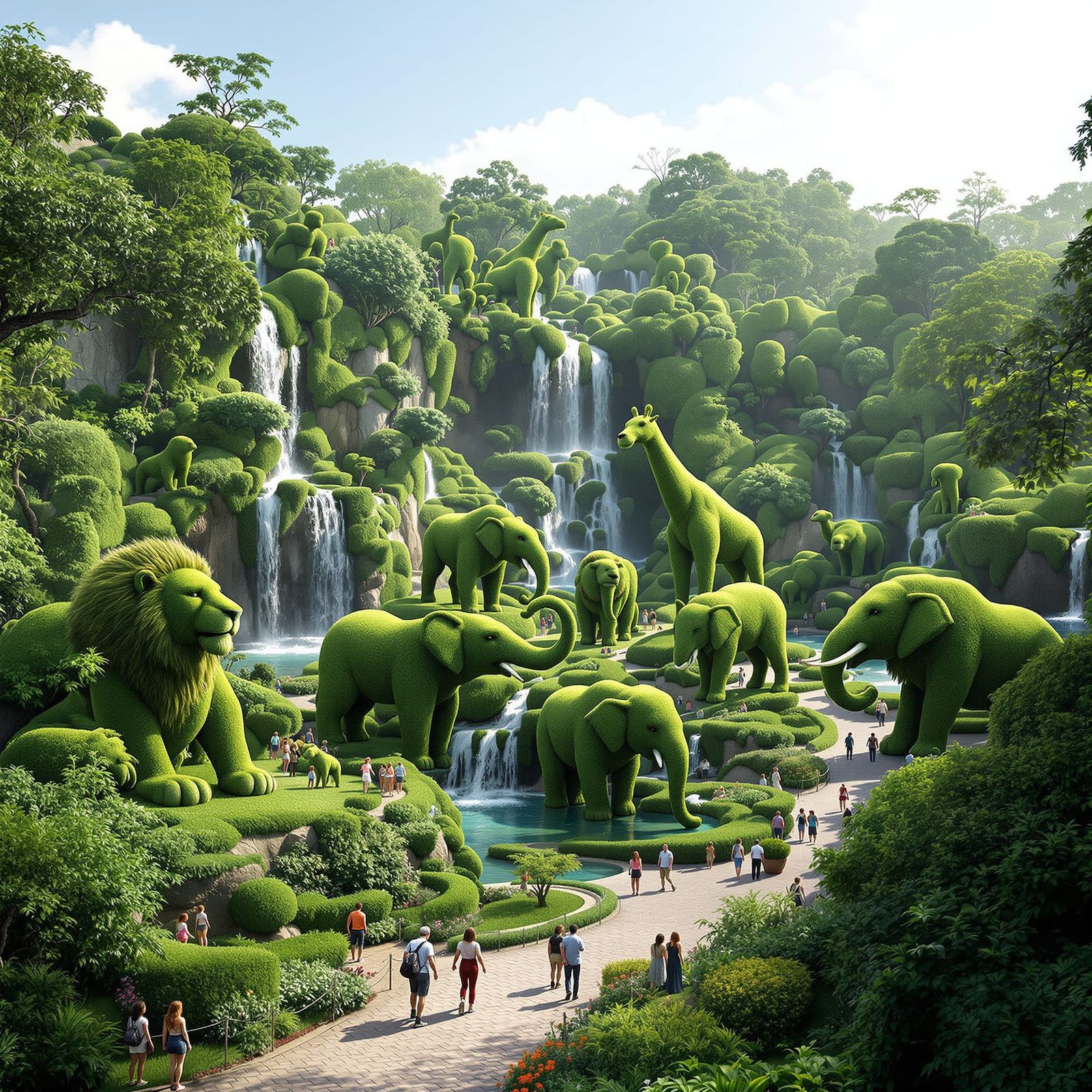Photorealistic Topiary Zoo with Living Sculptures