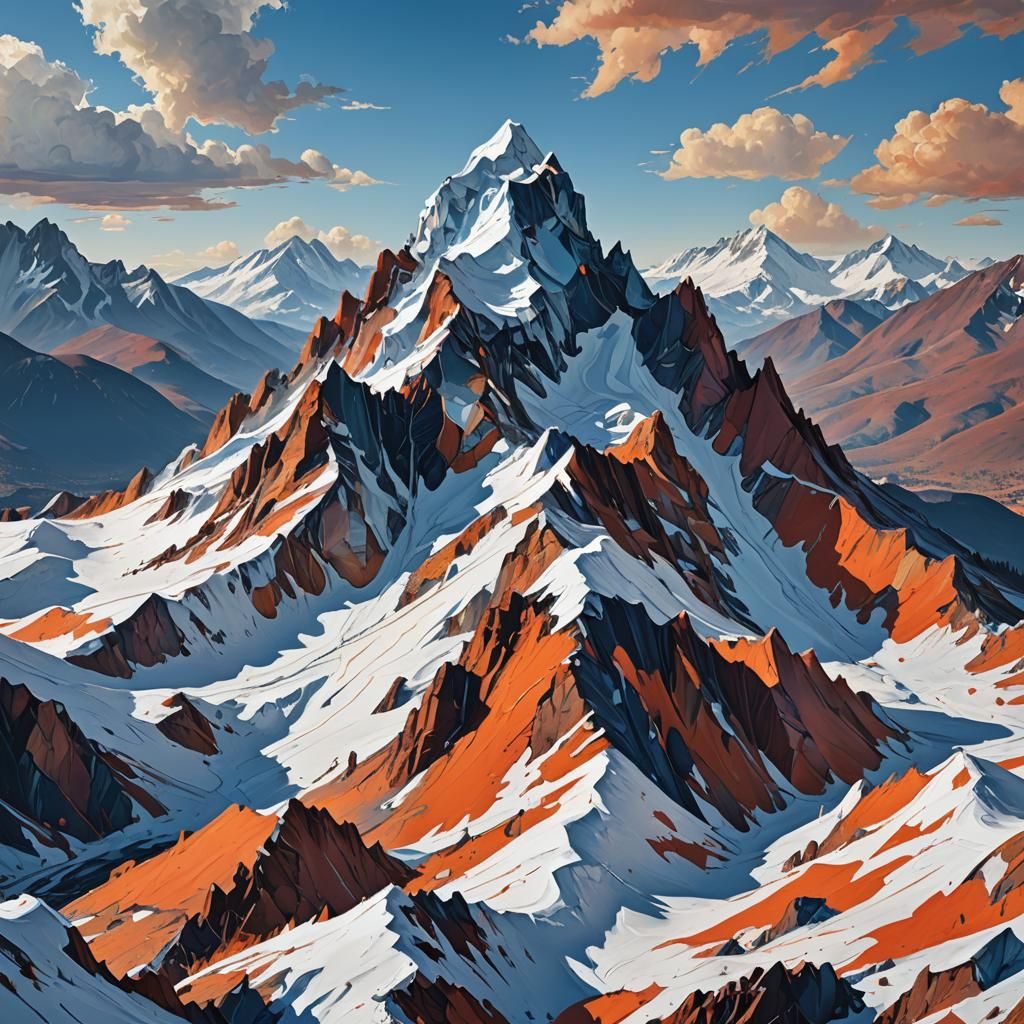 Snowy Mountain Peak with Expressive Brushstrokes