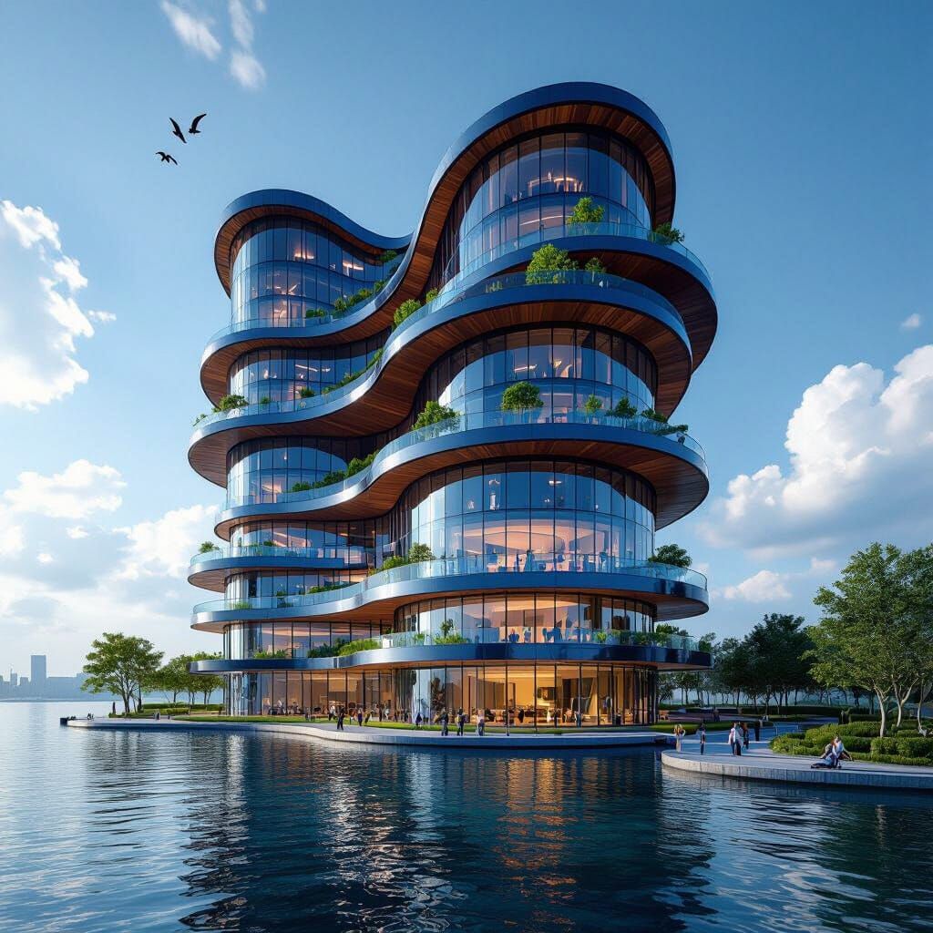 Futuristic Petal Skyscraper Complex by the Lake