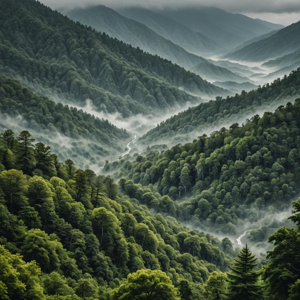 Rainy Smoky Mountains: Epic Cinematic Digital Painting